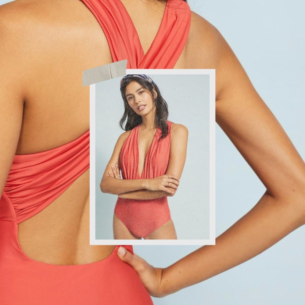 Anthropologie Allihop Zinnia Plunge One-Piece Swimsuit in Bright Red